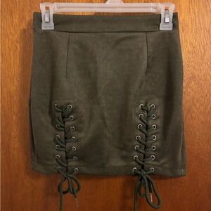Olive Lace-Up Mini Skirt